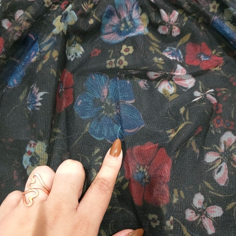 LAUREN CONRAD Disney Snow White Smocked A-Line Midi Skirt, Floral Printed Tulle - Picture 9 of 14